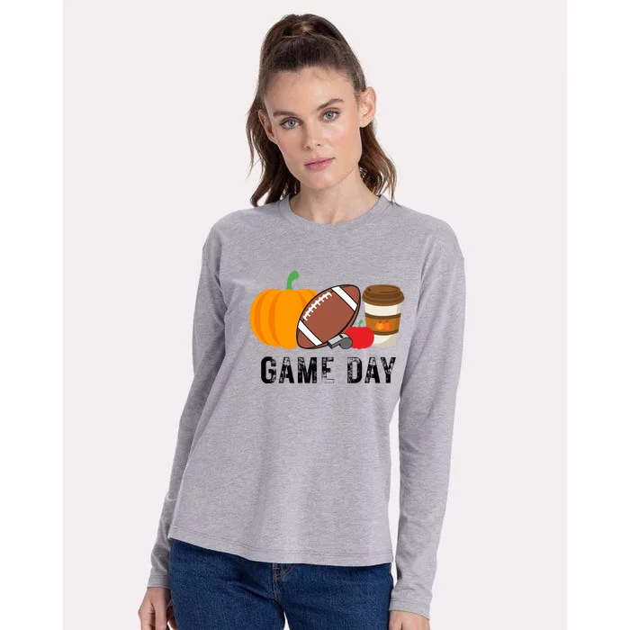 Game Day Football Pumpkin Fall Womens Cotton Relaxed Long Sleeve T-Shirt