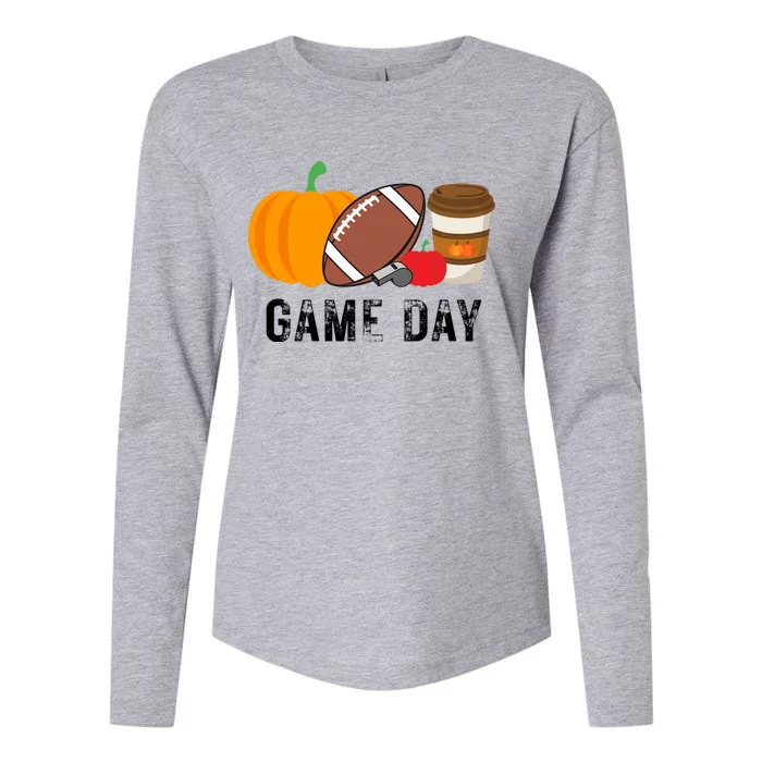 Game Day Football Pumpkin Fall Womens Cotton Relaxed Long Sleeve T-Shirt