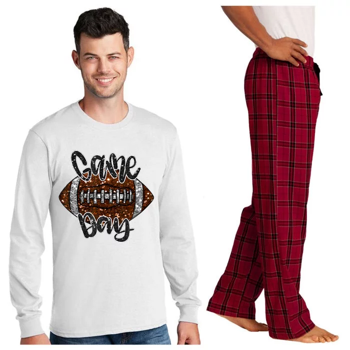 Game Day Football Bling Bling Football Lover Fall Autumn Long Sleeve Pajama Set