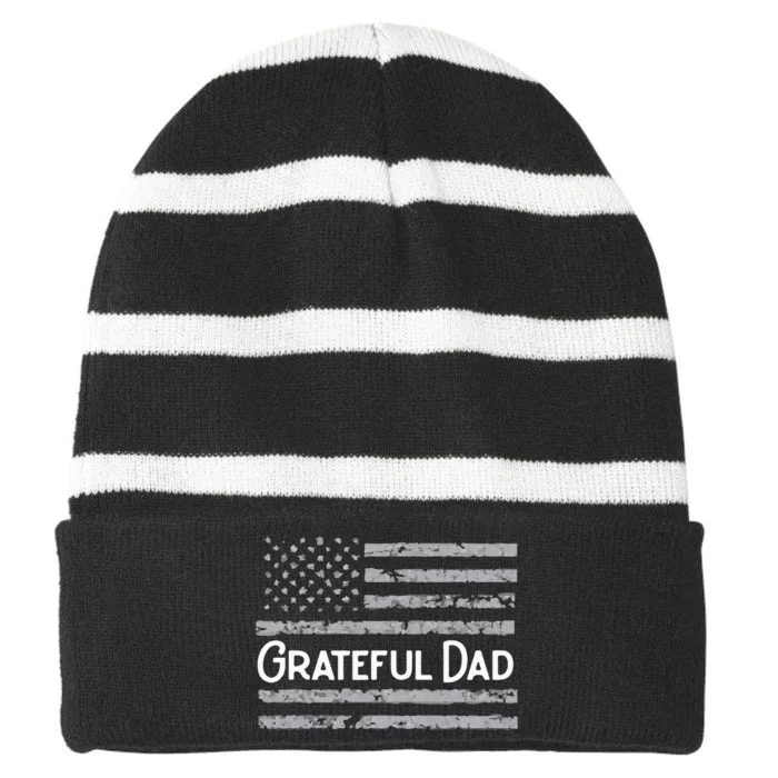 Grateful Dad Fathers Day Papa Daddy Best Dad Striped Beanie with Solid Band