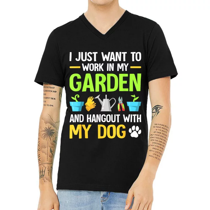 Gardening & Dog Funny Plant Lover Women Garden Gardener V-Neck T-Shirt