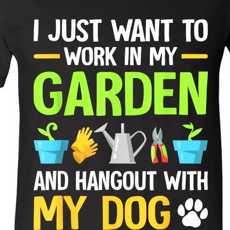 Gardening & Dog Funny Plant Lover Women Garden Gardener V-Neck T-Shirt