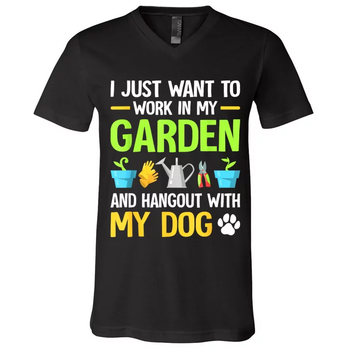 Gardening & Dog Funny Plant Lover Women Garden Gardener V-Neck T-Shirt