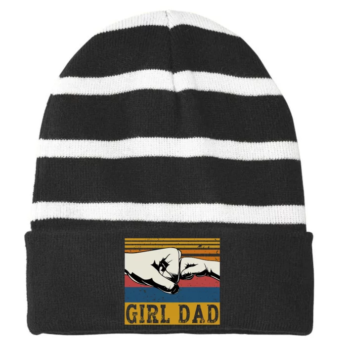 Girl Dad Father Of Girl Fathers Day Vintage Striped Beanie with Solid Band