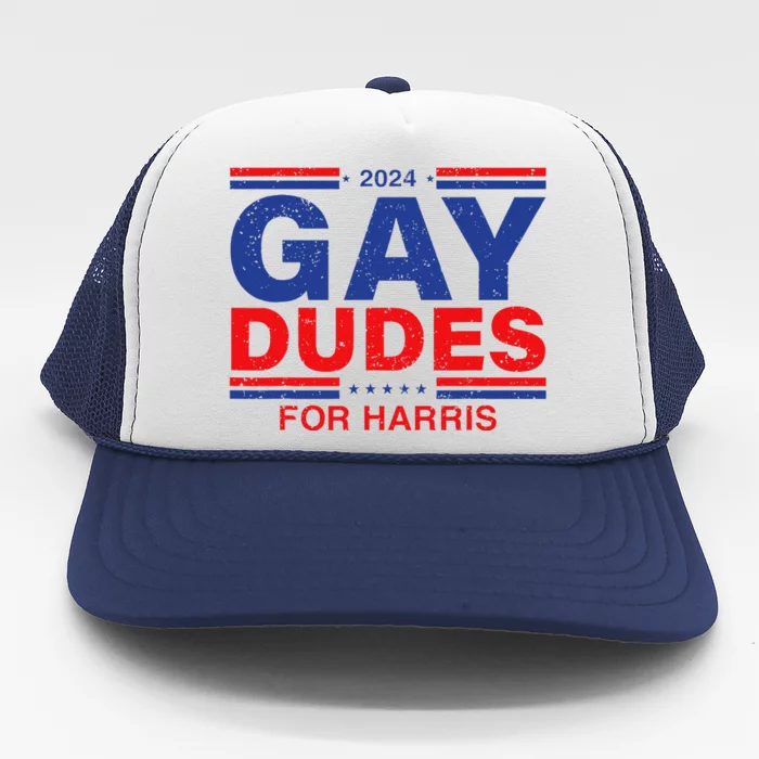 Gay Dudes For Harris Retro Harris For President 2024 Trucker Hat