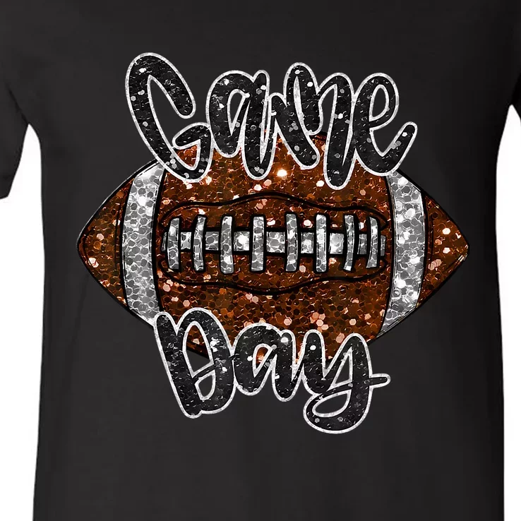 Game Day Football Bling Bling Football Lover Fall Autumn V-Neck T-Shirt