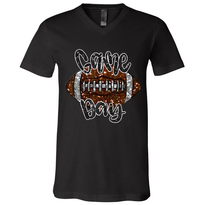 Game Day Football Bling Bling Football Lover Fall Autumn V-Neck T-Shirt