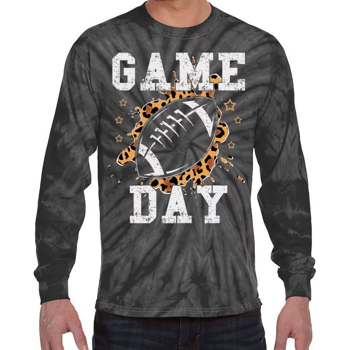 Game Day Football Leopard Print Football Fan Football Tie-Dye Long Sleeve Shirt