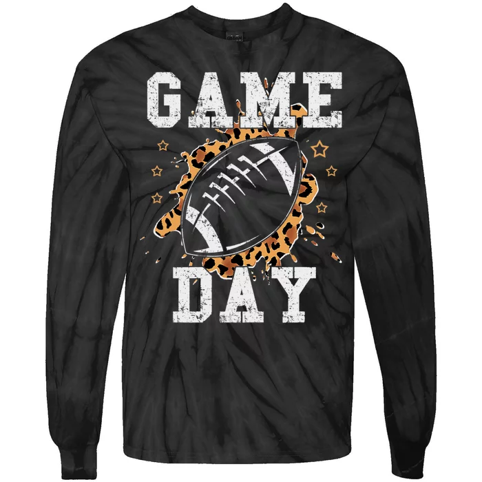 Game Day Football Leopard Print Football Fan Football Tie-Dye Long Sleeve Shirt