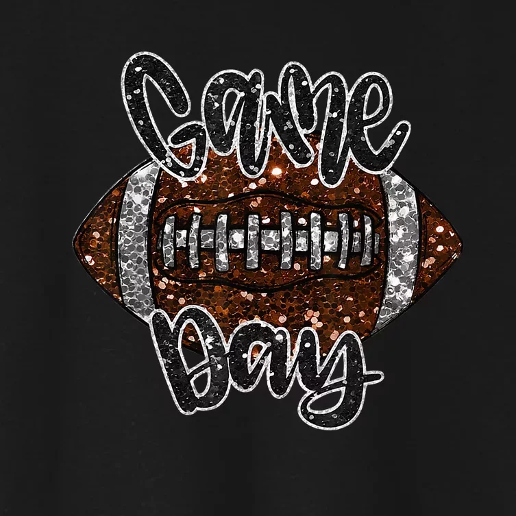 Game Day Football Bling Bling Football Lover Sport Season Women's Crop Top Tee