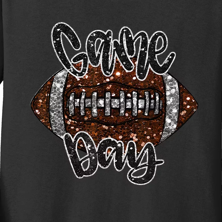 Game Day Football Bling Bling Football Lover Sport Season Kids Long Sleeve Shirt