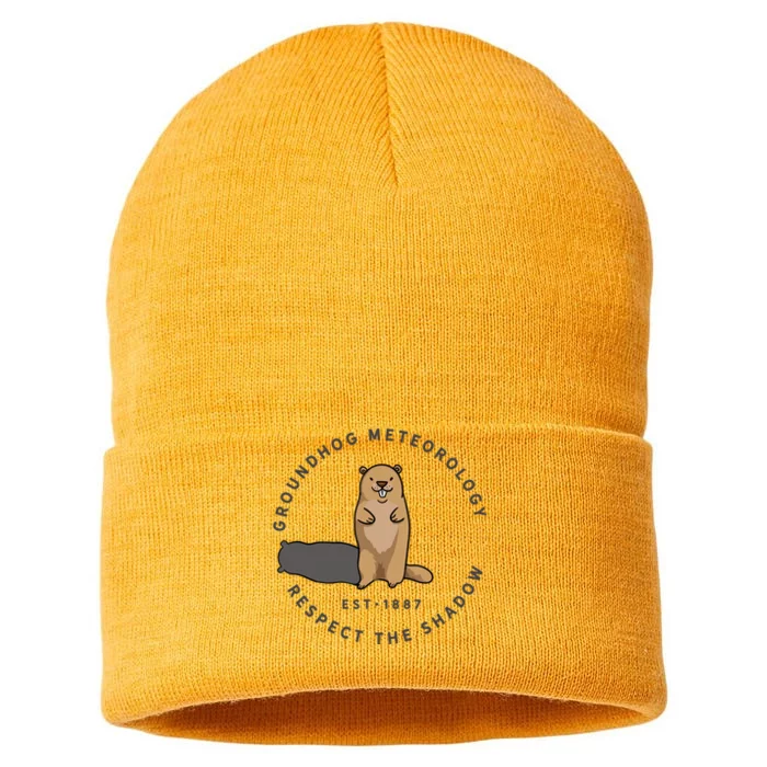 Groundhog Day Funny Quote Respect The Shadow Meteorology Sustainable Knit Beanie