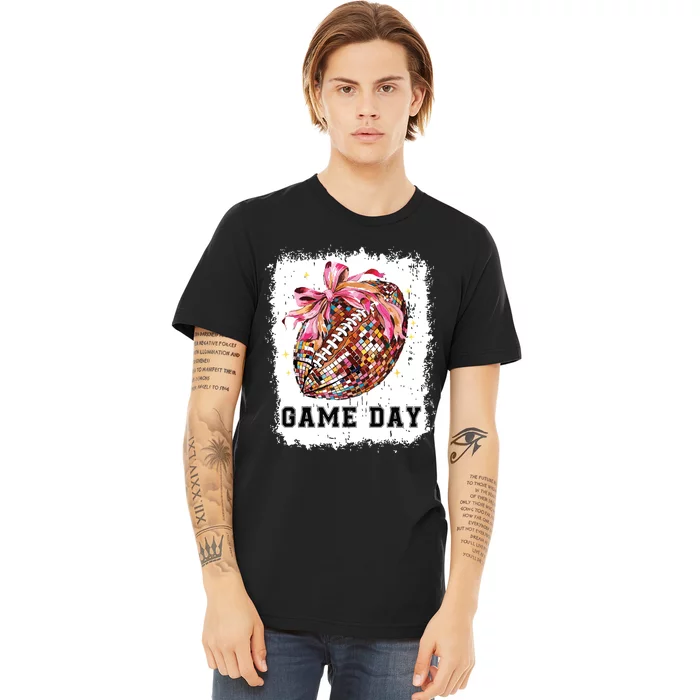 Game Day Football Season Football Bow Gift Girl Women Premium T-Shirt