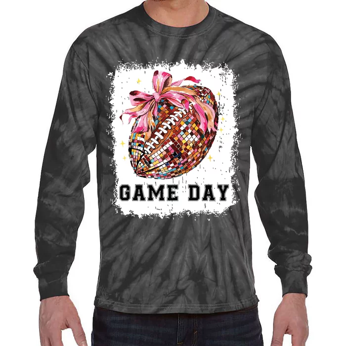 Game Day Football Season Football Bow Gift Girl Women Tie-Dye Long Sleeve Shirt