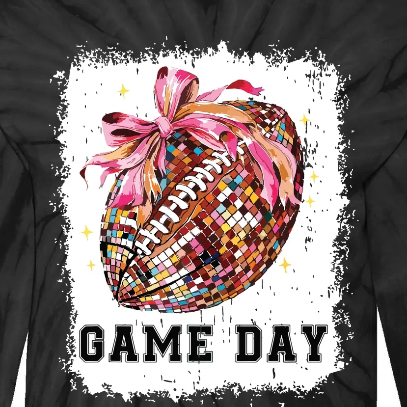 Game Day Football Season Football Bow Gift Girl Women Tie-Dye Long Sleeve Shirt