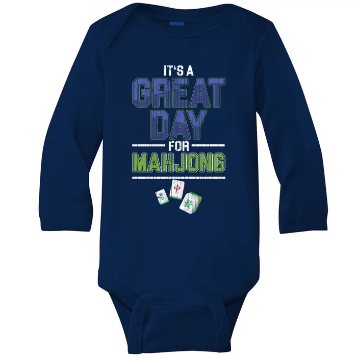 Great Day For Mahjong Player Chinese Board Game Solitaire Funny Gift Baby Long Sleeve Bodysuit