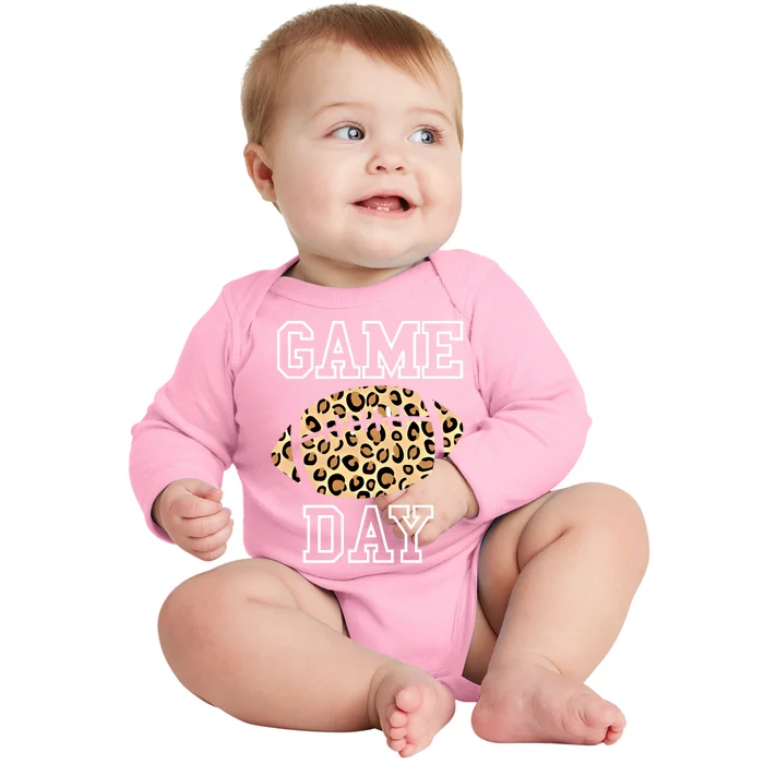 Game Day Football Mom Leopard Print Football Lover Gift Baby Long Sleeve Bodysuit