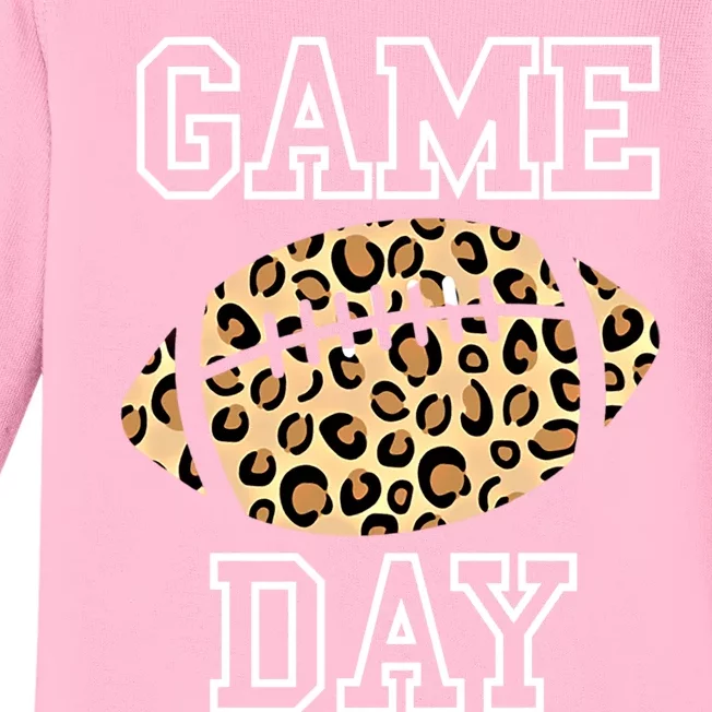 Game Day Football Mom Leopard Print Football Lover Gift Baby Long Sleeve Bodysuit