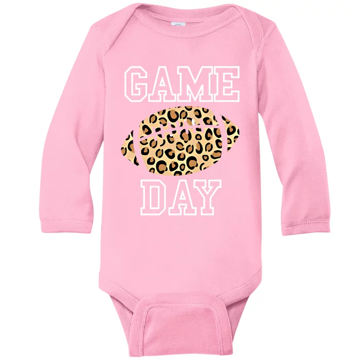 Game Day Football Mom Leopard Print Football Lover Gift Baby Long Sleeve Bodysuit