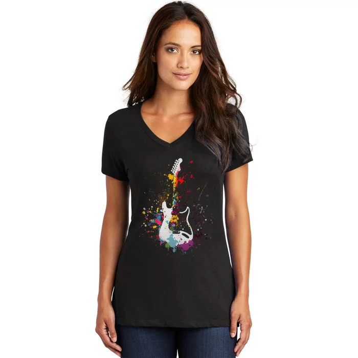 Guitar Design Guitar Gift For Guitarist Women's V-Neck T-Shirt