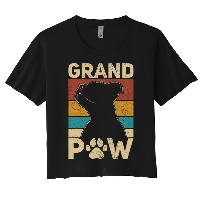 Grandpaw Dog Grandpa Funny Dog Lover Grandfather Men Pitbull Women's Crop Top Tee