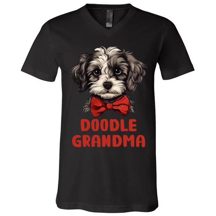 Grey Doodle Grandma Dog Lover Gift Funny Puppy Doodle Owner V-Neck T-Shirt