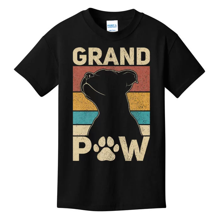 Grandpaw Dog Grandpa Funny Dog Lover Grandfather Pitbull Kids T-Shirt