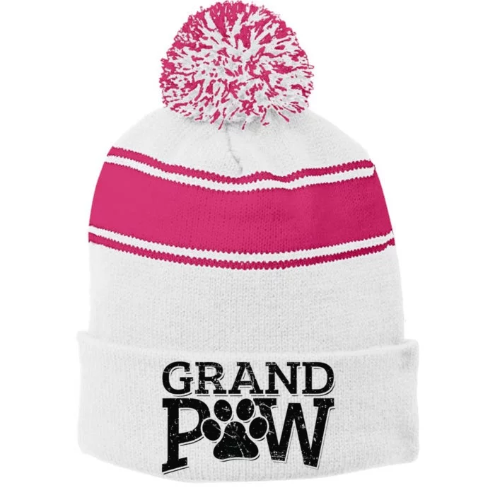 Grandpaw Dog Grandpa Grand Paw Gifts Men Dad Father Stripe Pom Pom Beanie