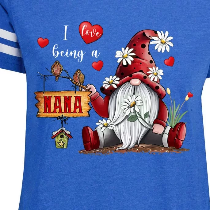 Gnome Daisy Gift I Love Being A Nana Gnome Valentine's Day Gift Enza Ladies Jersey Football T-Shirt