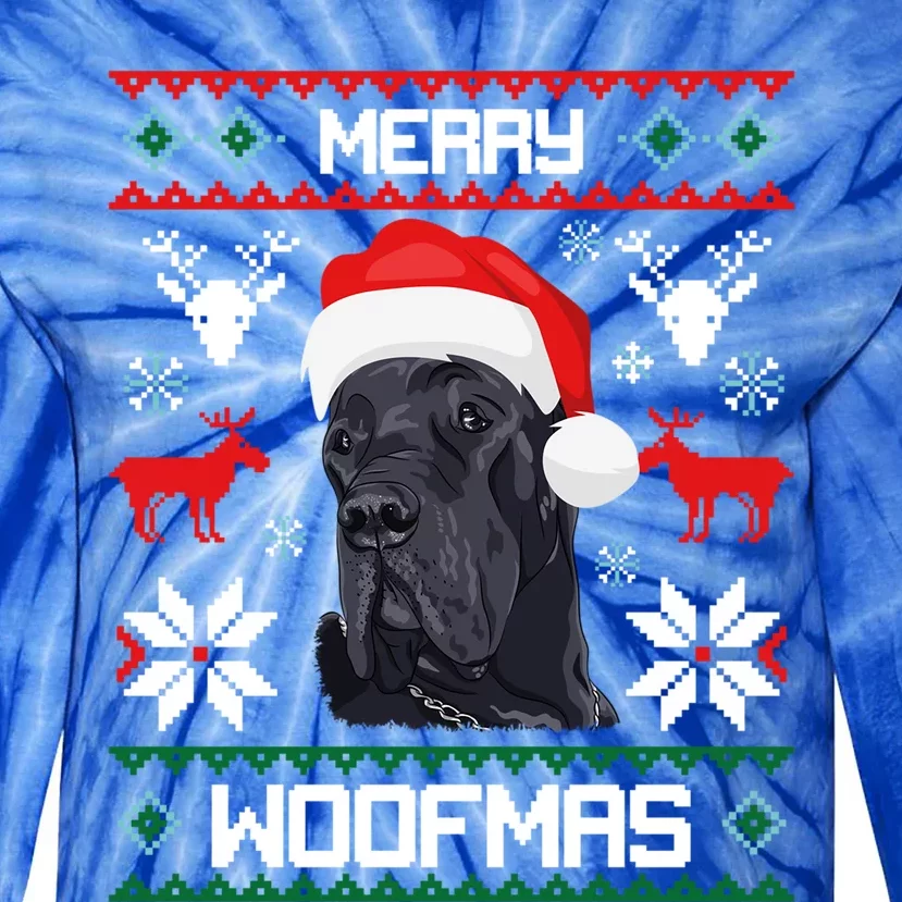 Great Dane Gift For Merry Christmas Woofmas Clothes Gift Tie-Dye Long Sleeve Shirt