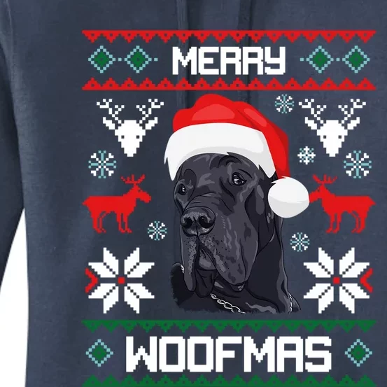 Great Dane Gift For Merry Christmas Woofmas Clothes Gift Women's Pullover Hoodie