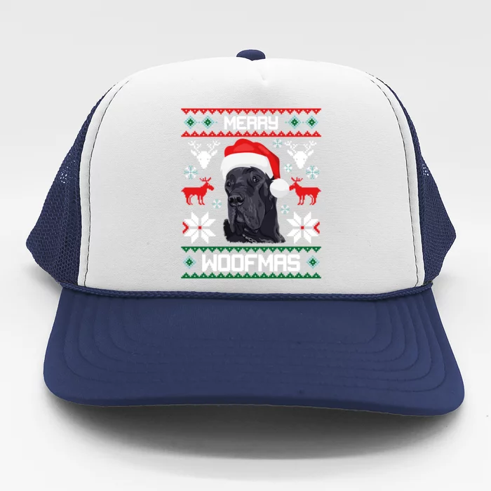 Great Dane Gift For Merry Christmas Woofmas Clothes Gift Trucker Hat