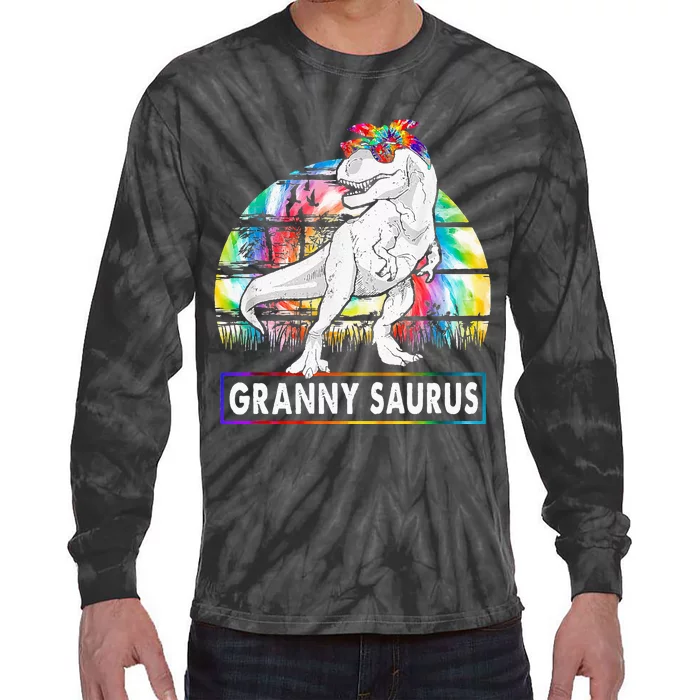 Grannysaurus Dinosaur Granny Saurus Family Matching Tie-Dye Long Sleeve Shirt