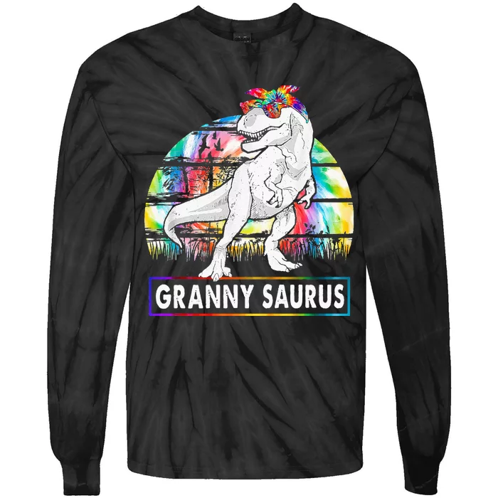 Grannysaurus Dinosaur Granny Saurus Family Matching Tie-Dye Long Sleeve Shirt