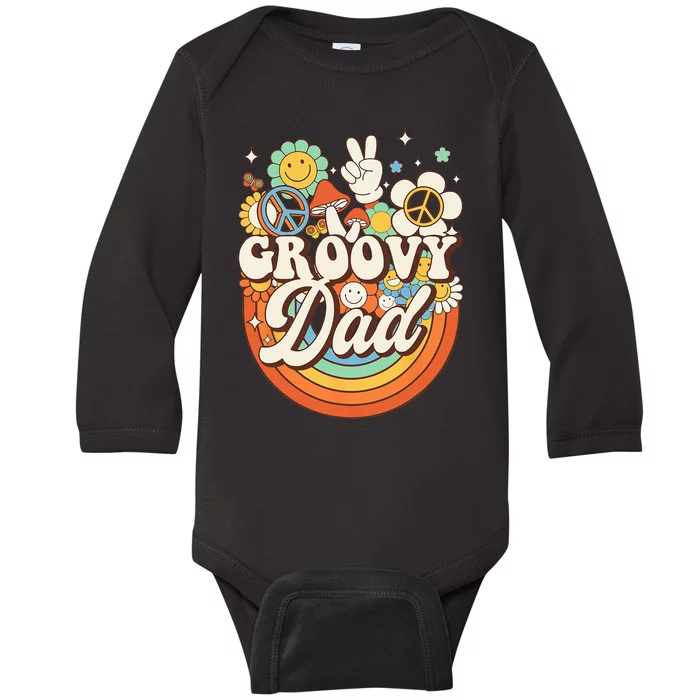 Groovy Dad Hippie Mushroom Peace Retro 60s 70s Aesthetic Baby Long Sleeve Bodysuit