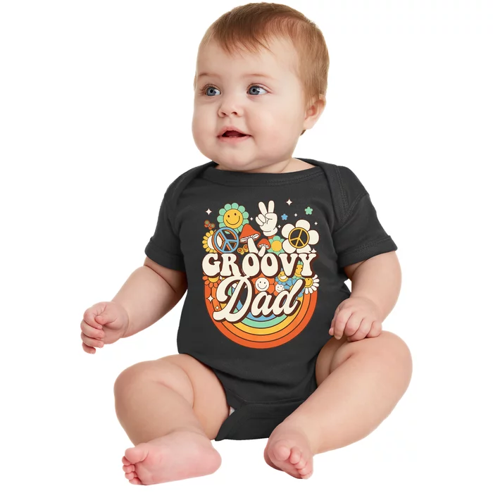 Groovy Dad Hippie Mushroom Peace Retro 60s 70s Aesthetic Baby Bodysuit