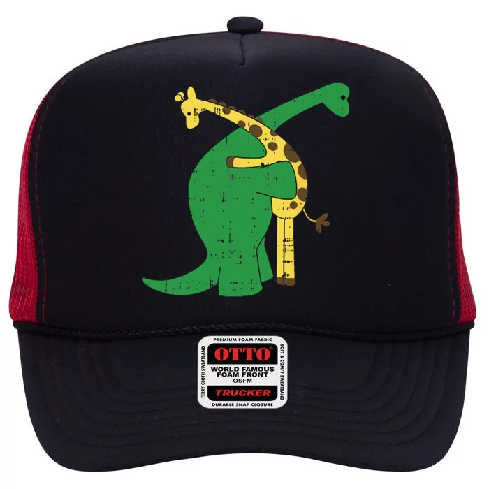 Giraffe Dinosaur Hug Love Dino Animals Safari Halloween Gift High Crown Mesh Trucker Hat