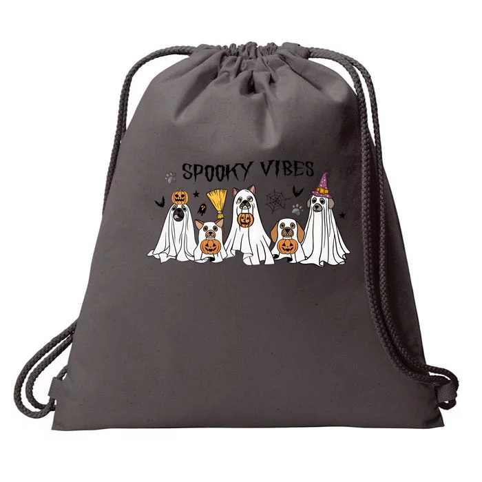 Ghost Dog Halloween Spooky Vibes Drawstring Bag