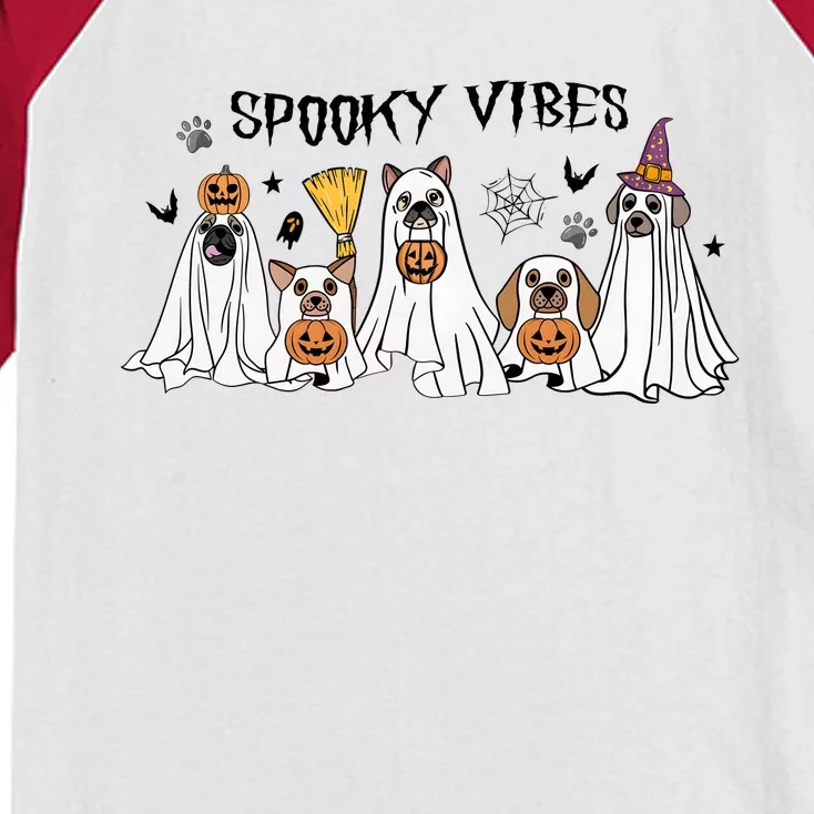 Ghost Dog Halloween Spooky Vibes Kids Colorblock Raglan Jersey