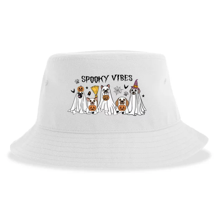 Ghost Dog Halloween Spooky Vibes Sustainable Bucket Hat