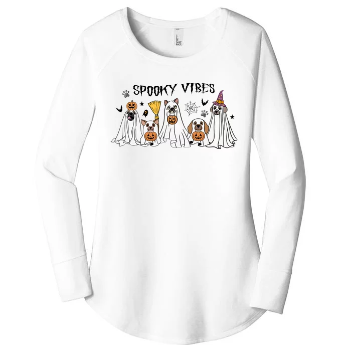 Ghost Dog Halloween Spooky Vibes Women's Perfect Tri Tunic Long Sleeve Shirt