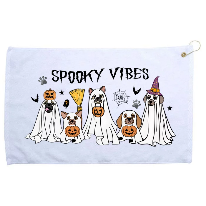 Ghost Dog Halloween Spooky Vibes Grommeted Golf Towel