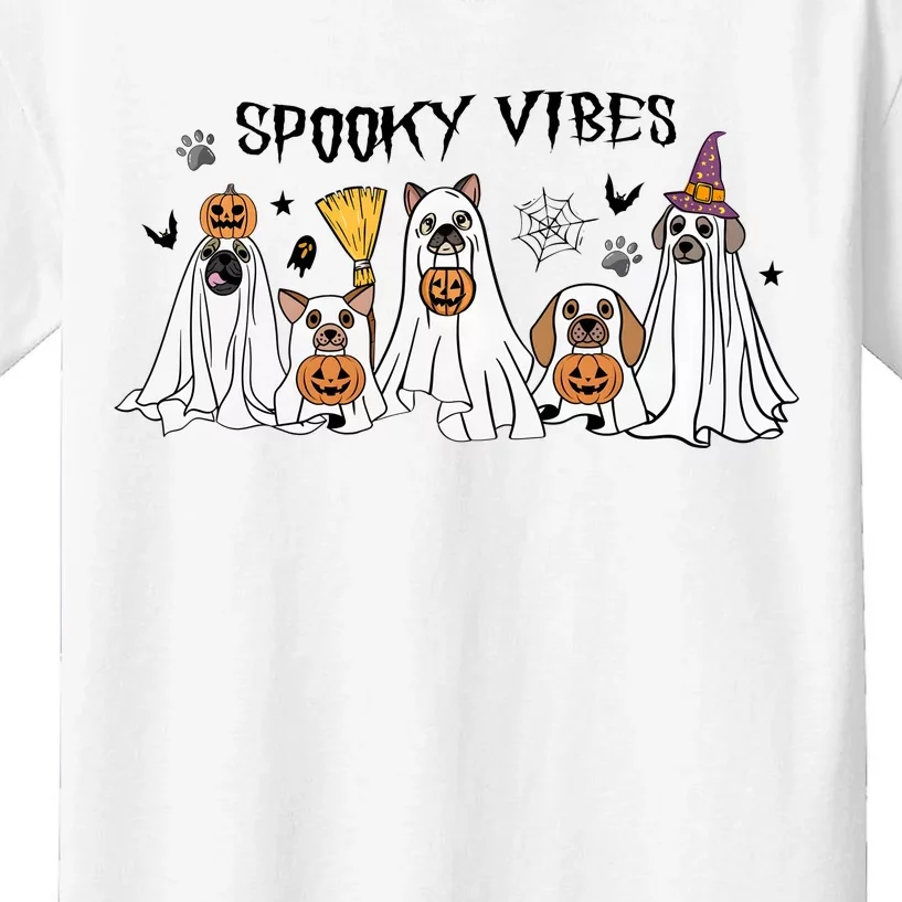 Ghost Dog Halloween Spooky Vibes Kids T-Shirt