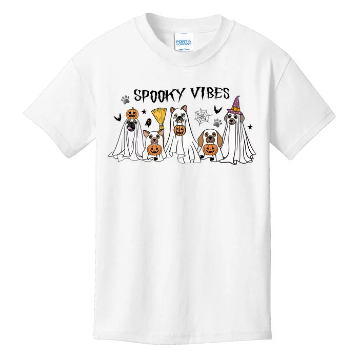 Ghost Dog Halloween Spooky Vibes Kids T-Shirt