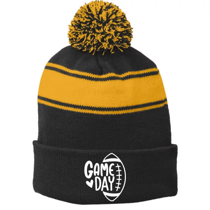 Game Day Heart Football Lover Stripe Pom Pom Beanie