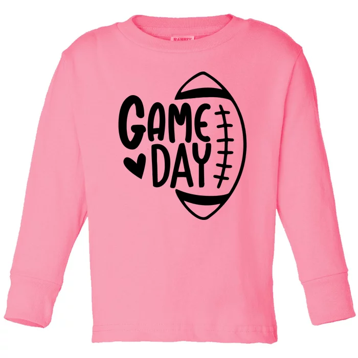 Game Day Heart Football Lover Toddler Long Sleeve Shirt