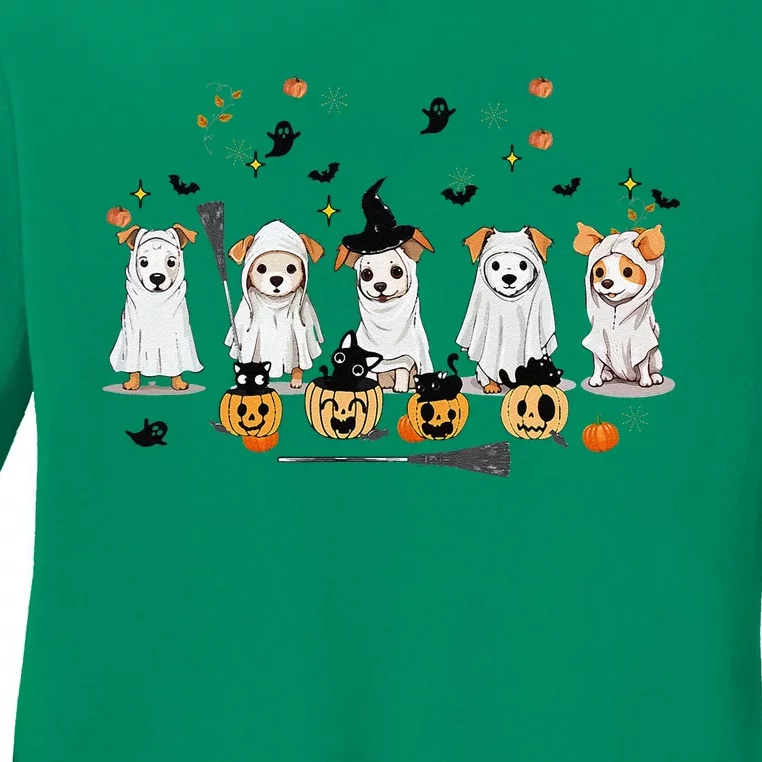 Ghost Dog Halloween Boo Ghost Lover Dog Owner Mom Dad Ladies Long Sleeve Shirt