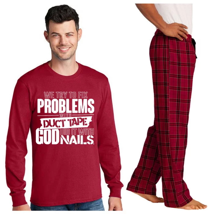 God Did It With Nails Christian Message Long Sleeve Pajama Set