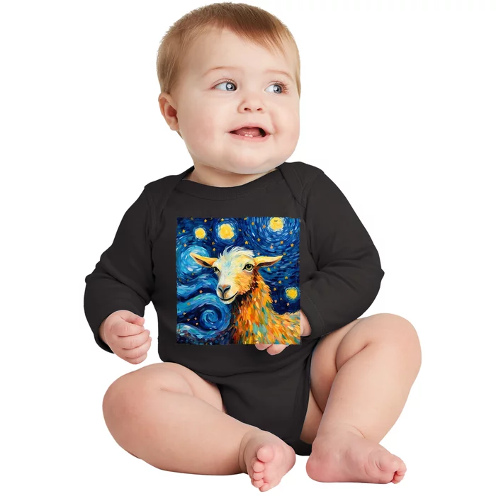 Goat Design In The Style Of Van Goghs Iconic Starry Night Baby Long Sleeve Bodysuit