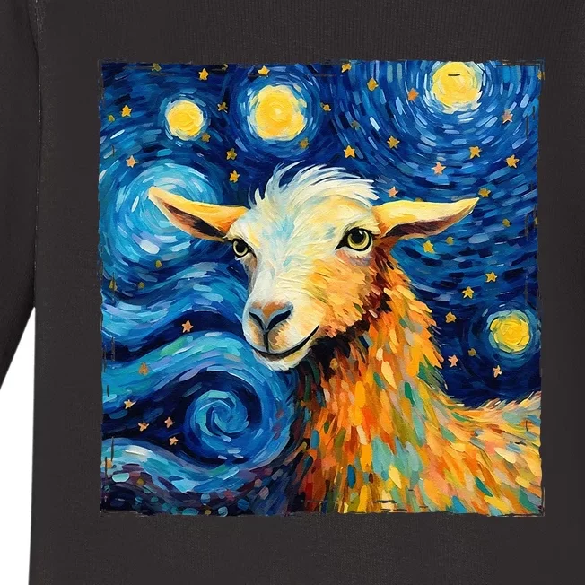 Goat Design In The Style Of Van Goghs Iconic Starry Night Baby Long Sleeve Bodysuit